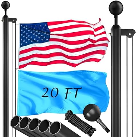 Wphold Flag Pole Kit 20FT, Heavy Duty Flag Poles with 3x5 American Flag, Black Flag Pole for Outdoor House In Ground, Extra Thick Flagpoles Suitable for Yard and Garden Cover