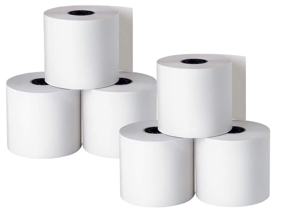 1InTheOffice Adding Machine/Calculator Roll, 16 lb, 1/2" Core, 2-1/4" x 150 ft, White (6)