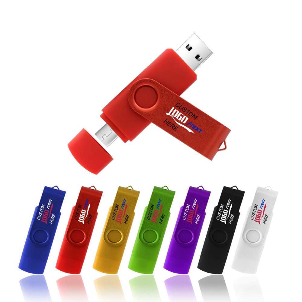 Custom OTG USB Flash Drive, 50 Pack Multifunctional Thumb Drive with Dual USB Connector for Type C Devices and PC, Perfect for Corporate Giveaways &
