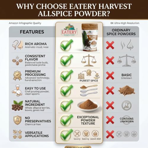 Image of EATERY HARVEST by Saipro Ground Allspice Powder 100 gm,Allspice has flavor of all spices like Clove, Cinnamon, Nutmeg, Mace, Black pepper, best for Caribbean cuisine jmaica Pepper Powder For Seasoning Vegetables, Fruits, No preservatives, plant based, natural