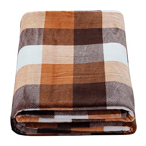 SOCHOW Flanell Fleecedecke 220 × 240 cm, ganzjährig Orange Karierte Decke für Bett, Couch, Auto Cover