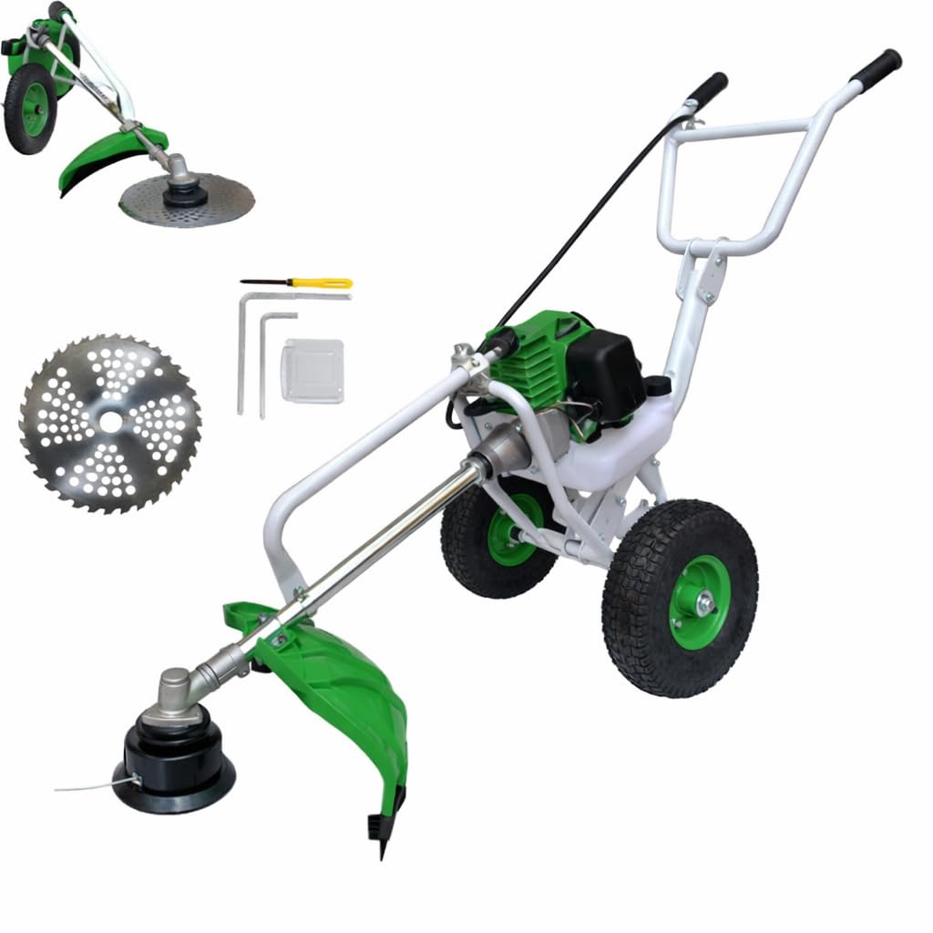 Decespugliatore a Scoppio 52CC 2HP 2 Tempi con Ruote a Spinta Tagliaerba Rasaerba Tosaerba a Carrozzella Carrellato per Giardinaggio Fai da Te