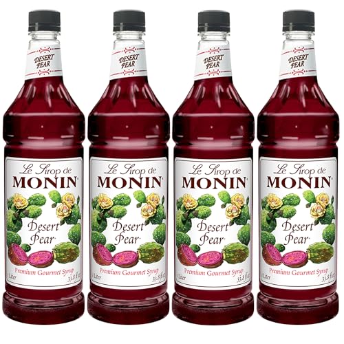 Monin - Desert Pear Syrup, Bold Flavor of Prickly Pear Cactus, Natural Flavors, Great for Iced Teas, Lemonades, Cocktails, Mocktails, and Sodas, Non-GMO, Gluten-Free (1 Liter, 4-Pack)
