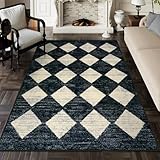 Lahome Moroccan Trellis Area Rug - 5x7 Black Washable Large Rugs for Bedroom Living Room Mat, Checkered Soft Non Slip Stain Resistance Indoor Accent Carpet for Dining Room Coffee Table