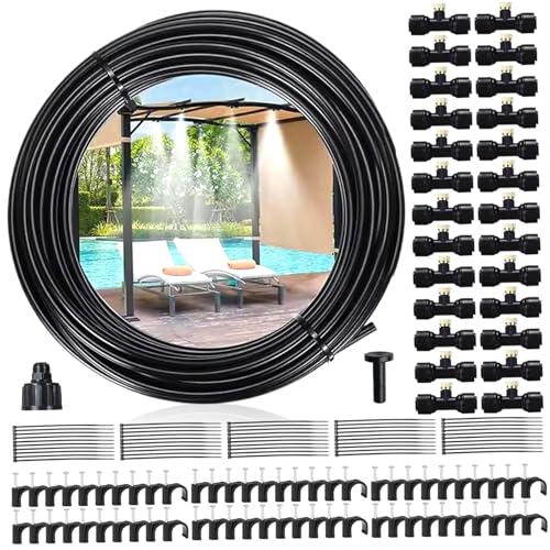 Mistros al aire libre para enfriamiento de patio 59 pies Sistema de nebulización Mister de agua para regar el invernadero del jardín del patio trasero