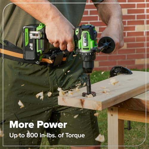 Image of Greenworks 24V 1 /2 inch Brushless Cordless Drill (800 In-lbs.), 4.0Ah (24,000mAh Power Bank) USB-C Battery, 3.3 FT Braided Cable, 65W Rapid Charger + 90 Piece Black Oxide Drilling and Driving Bit Set