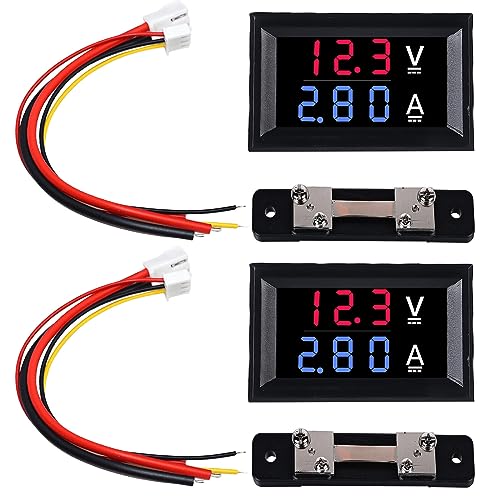 2 amperometro digitale a LED da 0,28', DC 0 – 100 V, 50 A, voltmetro con shunt, doppio indicatore di colore, rosso e blu, tensione ampera, multimetro, tester di corrente