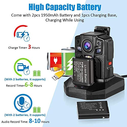 Body Worn Camera with Audio, BOBLOV 1296P Police Body Cameras for Law Enforcement, Security Guard, Waterproof Body Mounted Cam DVR Video IR with Night Vision, 170° Wide Angle 【Built in 128GB】