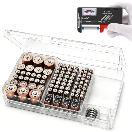 Image of YIHAOSSING Battery Organizer Storage Case with Tester,Clear Lid Battery Storage Organizer,Holds 93 Batteries Battery Storage Box Battery Carrying Case(Batteries are Not Included)