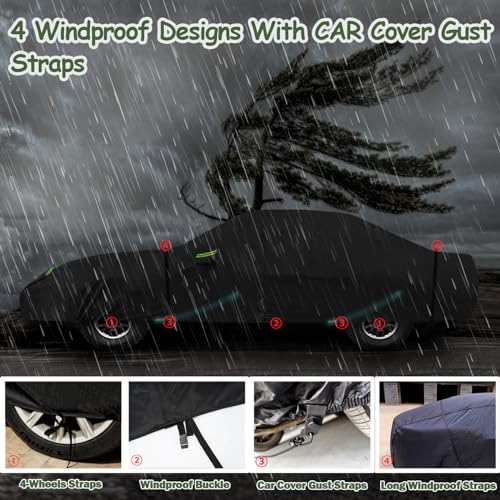 Image of Car Covers for 1984-1996 Corvette C4, 6 Layers 210T Waterproof All Weather Rain Sun UV Protection Outdoor Full C4 Car Cover with Zipper Door & Windproof Straps-Black