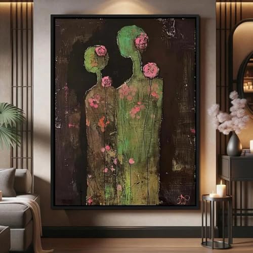 Affiche murale femme vintage Baibexing abstraite marron et verte 60x90cm toile sans cadre