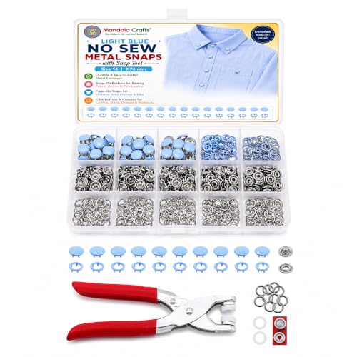 Mandala Crafts 9.74mm Light Blue Metal Snaps Buttons with Pliers for Sewing