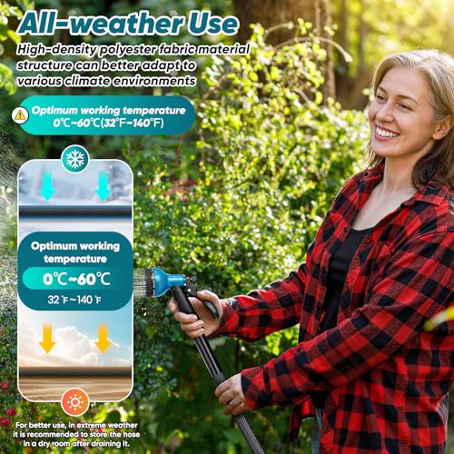 Image of Garden Hose 100FT Non-Expanding, Lightweight Hose With 10-Function Nozzle, Leak-Proof No-Knot, Easy to Carry, Wear-Resistant, Sturdy 3 /4GHT Flexible Water Hose for Outdoor (Black）