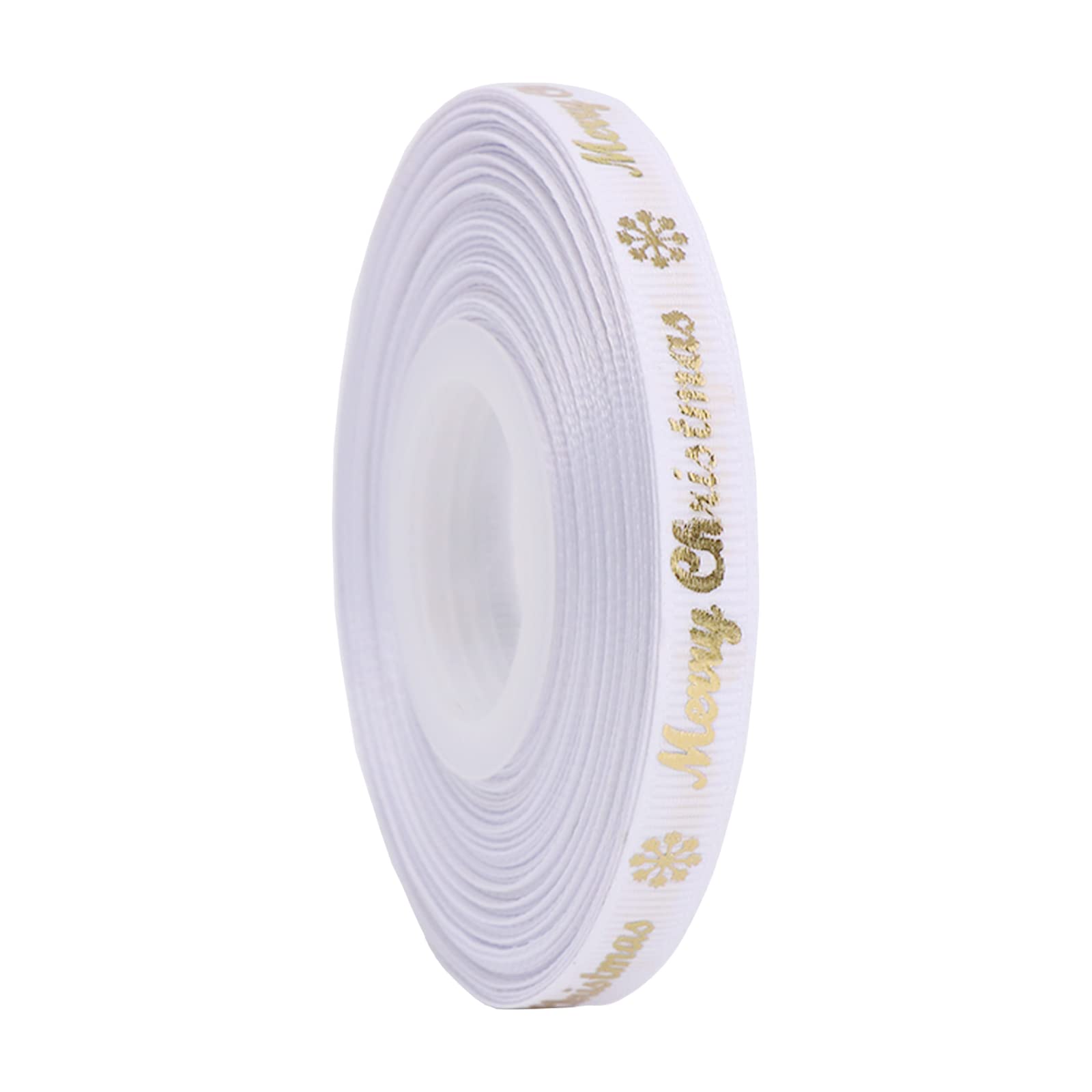 LOOGI Merry Christmas Ribbon 22m, 10mm Grosgrain Ribbon Glitter Gold White Satin Ribbon for Gift Wrapping Crafts Wreaths