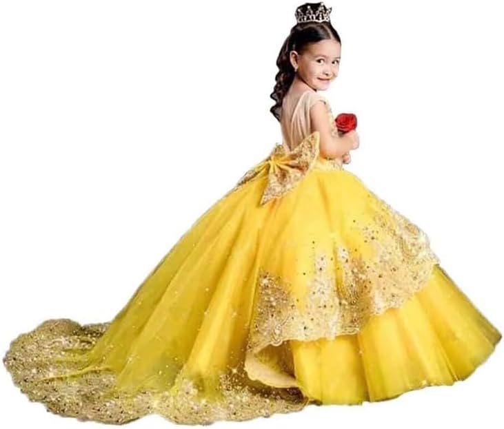 Flower Girl Dresses for Wedding Tulle Birthday Party Gown Toddlers Beaded Lace Princess Frock