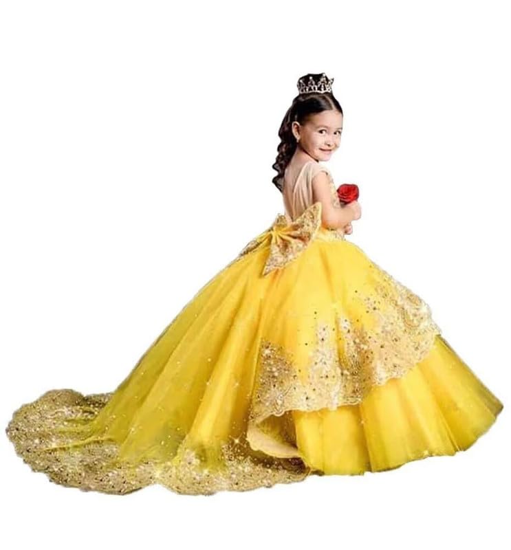 Flower Girl Dresses for Wedding Tulle Birthday Party Gown Toddlers Beaded Lace Princess Frock