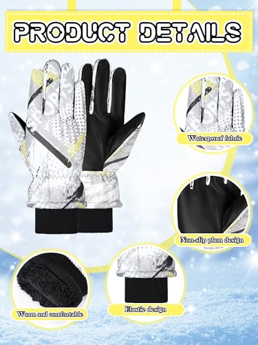 Image of SATINIOR 2 Pairs Kids Waterproof Winter Snow Gloves Ski Gloves for Boy Girl Outdoor Warm Thickening Snowboard