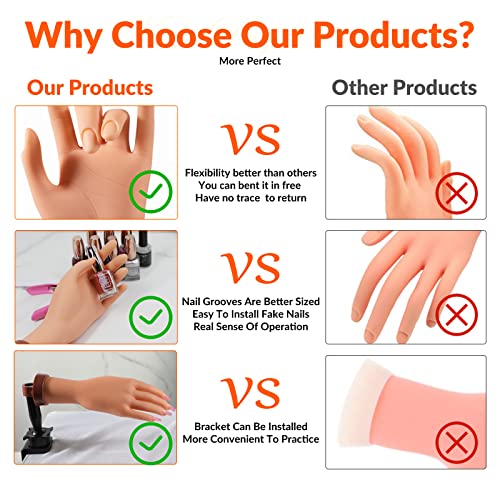 Practice Hand For Acrylic Nails, Flexible Nail Hand Practic Nail Training Fake Hand Nails Practice Mannequin Hands Manicure Hand Practice With Nails 1Pcs #TOP3