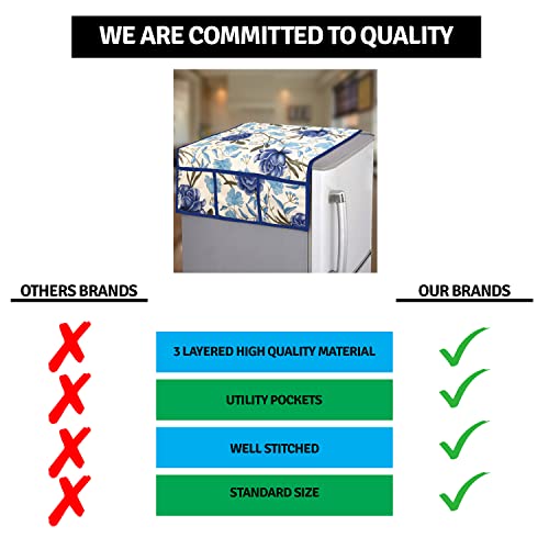 Image of Polyester 3-Layered Fridge Top Cover /Refrigerator Cover With 6 Utility Pockets (Color-Blue, Size-39x21 Inches)