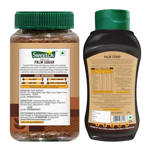Image of Sweetch Natural Palm Sugar 350 gm + Palm Syrup 400 gm Combo Healthy Replacement for Sugar, Contain Minerals, Low GI, No Chemical & Free Flow | For Milk, Cookies, Milkshakes | Natural Sweetener