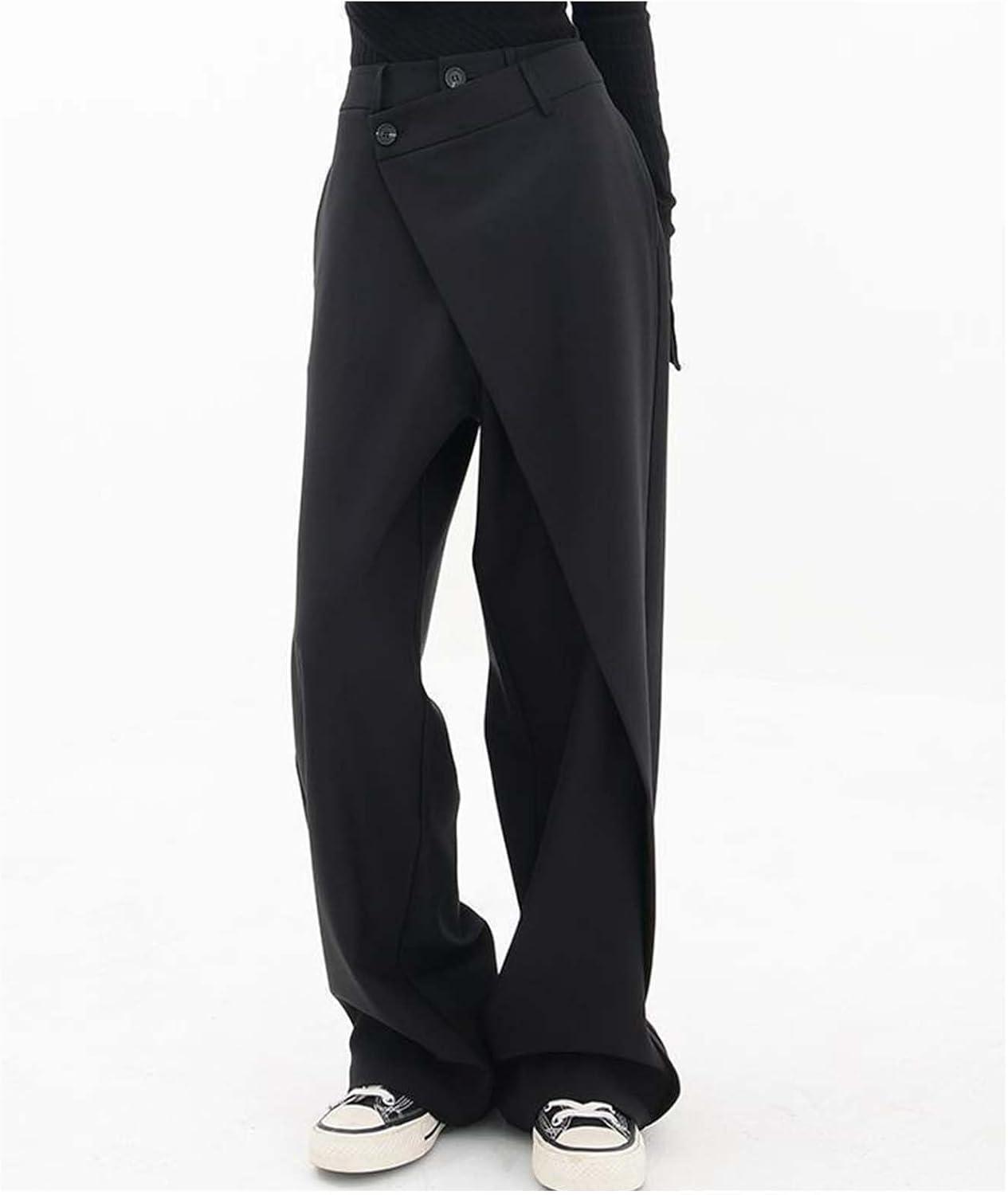 MLAFE High Waisted Loose Fit Business Casual Work Trousers Long Straight Suit Pants Women Asymmetrical Dressy Trousers
