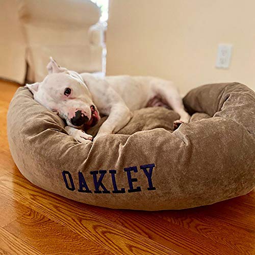 Image of Majestic Pet Personalized Villa Shredded Memory Foam Mix Calming Dog Bed - Washable Cozy Soft Round Dog Bed with Spine Support - Fluffy Donut, 52 Inch, Pearl
