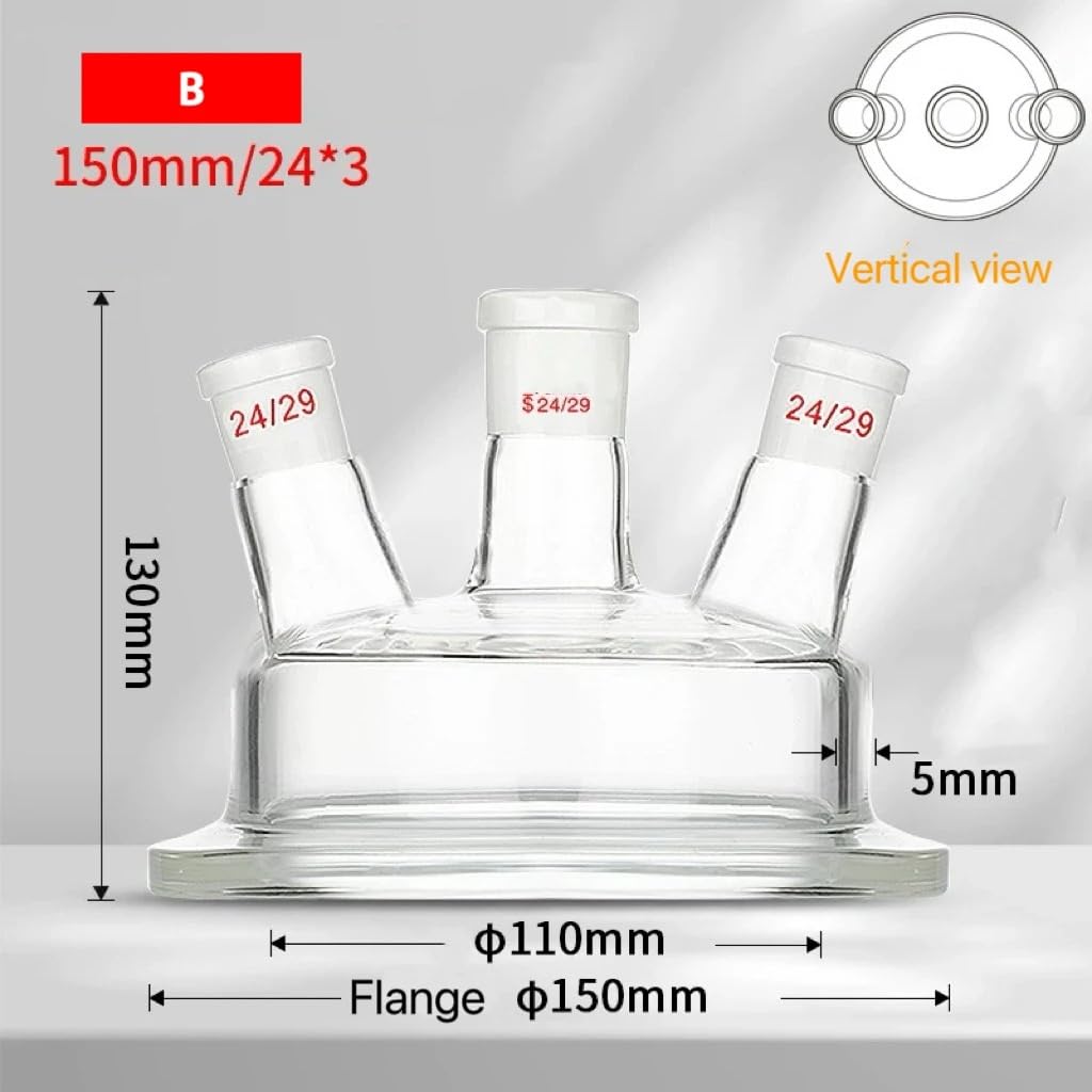 kolba laboratoryjna, Szklana pokrywa reaktora z 3 szyjami do kołnierza 100/150 mm 24/29 Łączone wyroby laboratoryjne ze szkła(B)