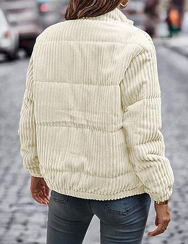 Flygo Corduroy Puffer Jacket Women Quilted Jackets Lightweight Baggy Zip Spring Fall Jackets Coats 20243