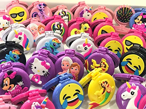 Image of Crackles Small Folding Pocket Soft Hair Brush Comb with Mirror for Travel and Little Girls for Birthday Return Gift Random Colors and Designs (Set of 5)