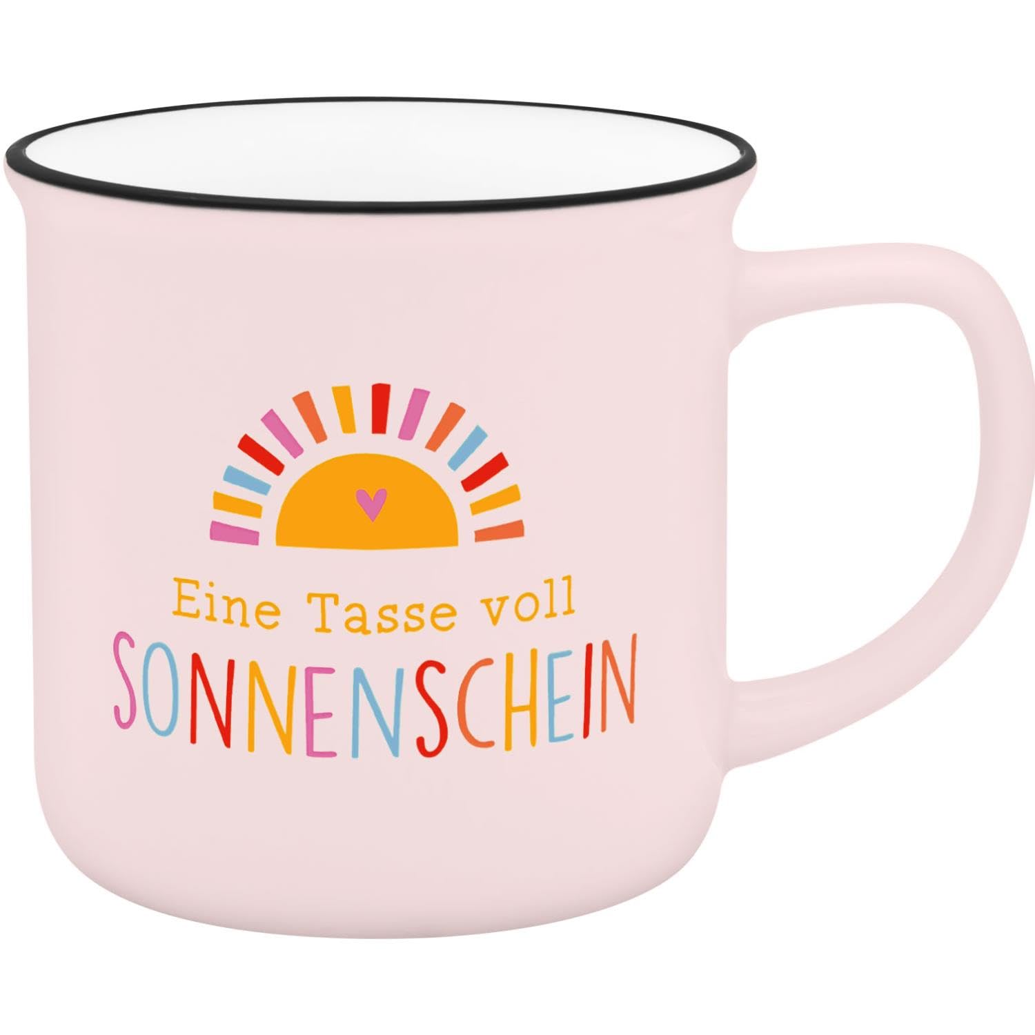 GRUSS & CO Mug with Sunshine Motif | Favourite Mug Made of New Bone China Porcelain, Enamel Look, Black Drinking Rim, 35 cl | Friendship Gift | 74668