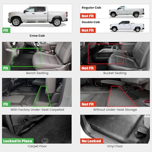 Image of LASFIT Floor Mats 2019-2026 for Chevy Silverado /GMC Sierra 1500, 2020-2026 2500HD 3500HD, Crew Cab Only /Bench Seat (Only Fit with Rear Under-Seat Storage, But Not Fit 2nd Row Plastic Storage)