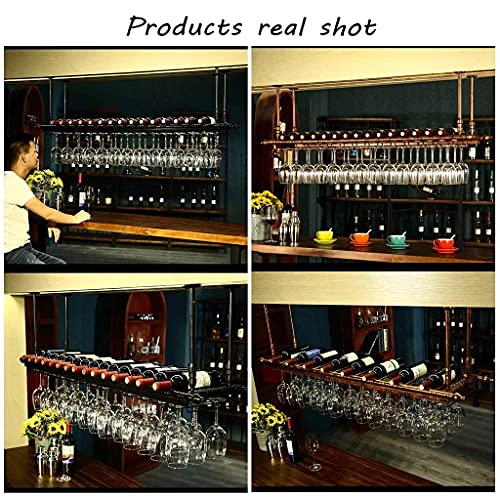 Casier à vin mural noir et bronze avec support de verre suspendu réglable - 5