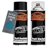TRISTARcolor Peinture voiture Kit bombes de peinture pour Ford Australia SB Kalypso Metallic/Light Sapphire Blue Metallic Peinture de base vernis clair aérosol 400 ml