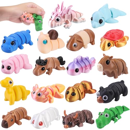XIMISHOP 18Pcs 3D Printed Mini AnimalsCute Flexible Movable Joint 3D Printed Animal Fidget Toy for Home Office Desk Decoration Kids Party Favors Toys