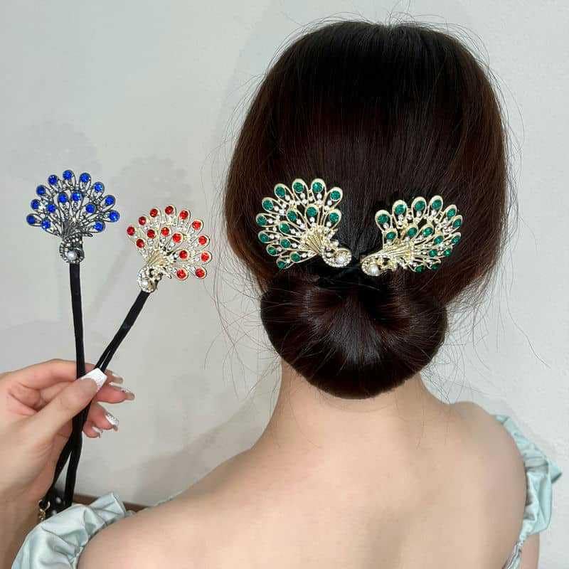 3pcs Ucubwfu Lazy Hair Curler，Peacock Hair Bun Maker，Ladies Hair Bun Shaper，Rhinestone Hair Clips image 4