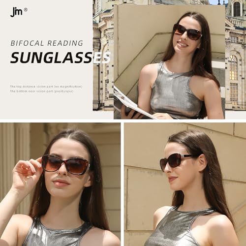 JM Women's Bifocal Reading Sunglasses, Vintage Reader Glasses Outdoor Sun Readersr Tortoise +2.25 - Image 2