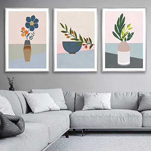 Peinture abstraite moderne sur toile 70x100cm triptyque vase nordique sans cadre