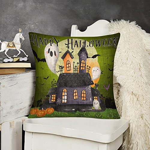 Spooky Holiday Sofa Pillow Covers 18"X18" Haunted House Halloween Pillow Case Square Pillow Covers Throw Pillow Covers Modern Farmhouse For Couch Sofa Bed #TOP5