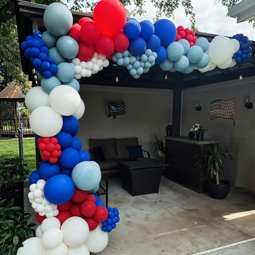 Image of Red White and Blue Balloons, Memorial Day Patriotic 250th Anniversary USA Baseball Balloon Red Royal Blue Balloons for Birthday Graduation 4th of July Independence Day Patriotic Party Decorations