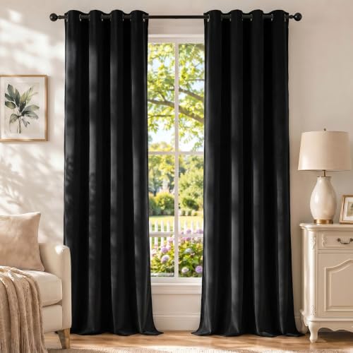 Ystyle Rideau Velours Thermiques - Lot De 2, 140×145cm, Isolant Anti Froid, Opaque Salon Moderne, Anti Bruit Chambre, Noir