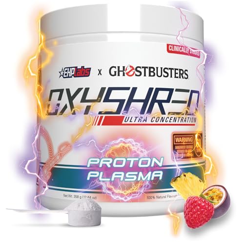 EHPlabs x Ghostbusters OxyShred Pre Workout Powder & Shredding Supplement - Preworkout Powder with L Glutamine & Acetyl L Carnitine, Energy Boost Drink- Proton Plasma, 60 Servings