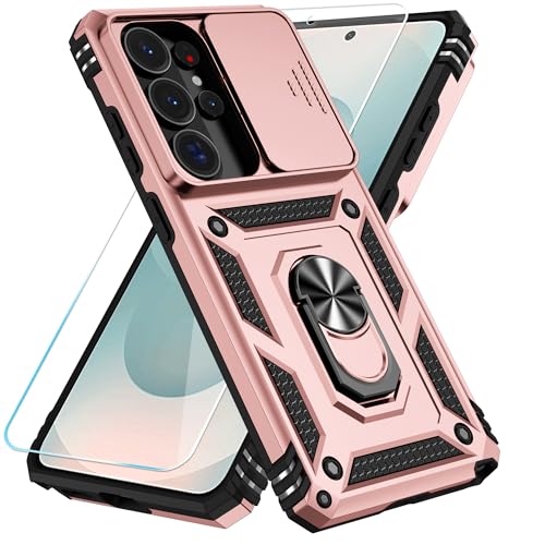 SunStory Phone Case for Samsung Galaxy S26 Ultra Case with HD Screen Protector & Kickstand & Slide Camera Cover,Phone Case for Galaxy S26 Ultra, Rose Gold