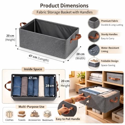 Image of DecorTwist Wardrobe Organizer for Clothes with Transparent Window & Metal Frame - Foldable Cloth Storage Box for Cupboard, Almirah, Wardrobe | Saree, Jeans, Sweaters, Blanket, Towel (Grey, Pack of 3)