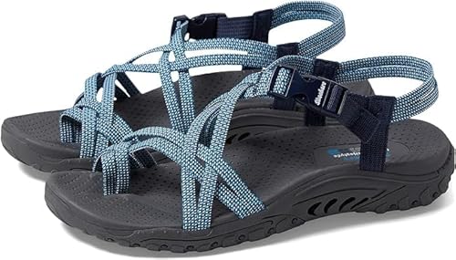 Skechers Women's REGGAE - IRIE MON -Multi strap toe thong sandal, Blue/Navy, 9.5