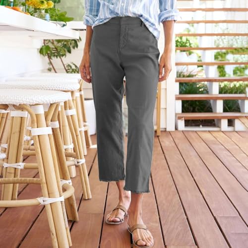Linen Pants Women High Waisted Summer Casual Capris for Women 2025 Ladies Cropped Trousers for Seniors with Pockets2
