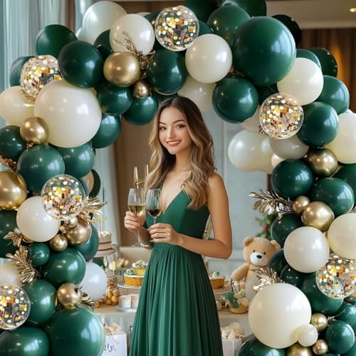 Image of Emerald Green Gold Balloon Arch Kit, Pearl, 129 Pcs, Different Size