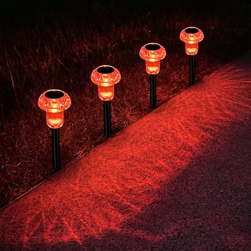 Easter Solar Pathway Lights Outdoor Decorative 4 Pack, Red LED Mushroom Solar Lights Outdoor...