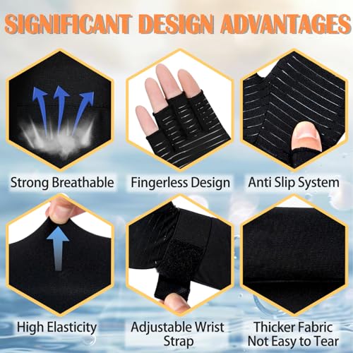 Image of Long Copper Compression Arm Sleeve with Hand, Fingerless Compression Glove with Sleeve for Men Women, Graduated Compression Full Arm Support