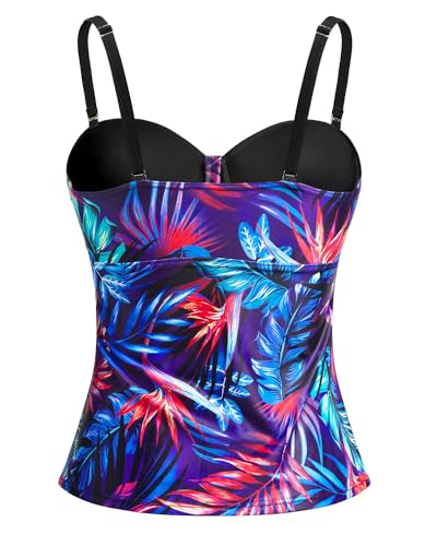 Image of Women's Underwire Tummy Control Swimsuit Top Push Up Bathing Suit Top | Unremovable Bra, Adjustable Straps, Full Lining, Shirred Bust, Side-Splicing Design, Criss-Cross Back