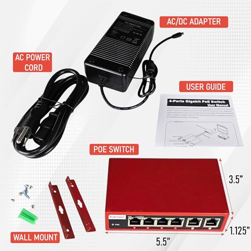 Image of 4 Port Unmanaged 802.3bt POE++ Extreme Power Gigabit POE Switch, 90 Watts on Each Port, 250 Total Watts Budget, 2 Additional Uplinks, 10 /100 /1000, UL Listed TAA Compliant
